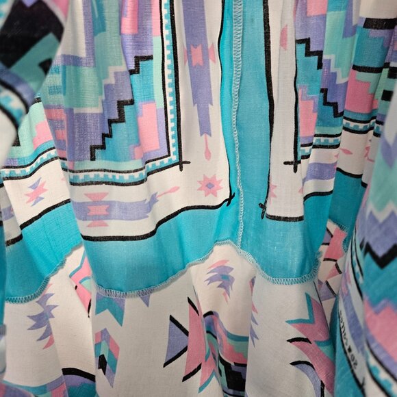 Vintage Cape Handkerchief Skirt Large Turquoise South Western Short Crop Fringe - Picture 9 of 11